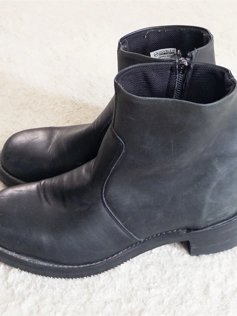 Double H Black Side Zip Biker Boots Oil Resistant Soles Size 11.5D